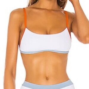 L*Space White and Orange Bikini Top